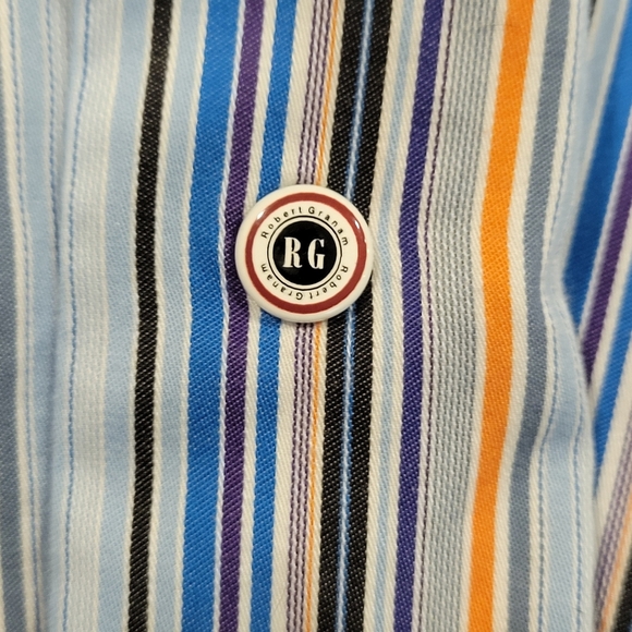 Robert Graham SZ M Multicolor Striped Button Down Shirt Embroidered Flip Cuffs - Picture 8 of 11
